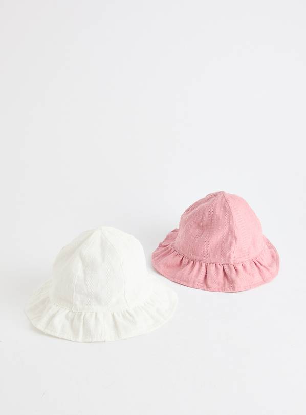 Pink & White Broderie Hat 2 Pack  1-2 years